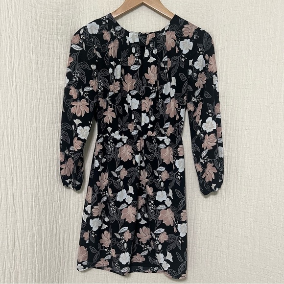 41 Hawthorn Black Floral Blouson Sheath Dress Petite XS Long Sleeve Pullover - Picture 2 of 6
